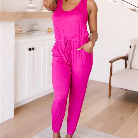 Foreverdolledup Pants - JUMP IN JUMPSUIT IN MAGENTA PINK